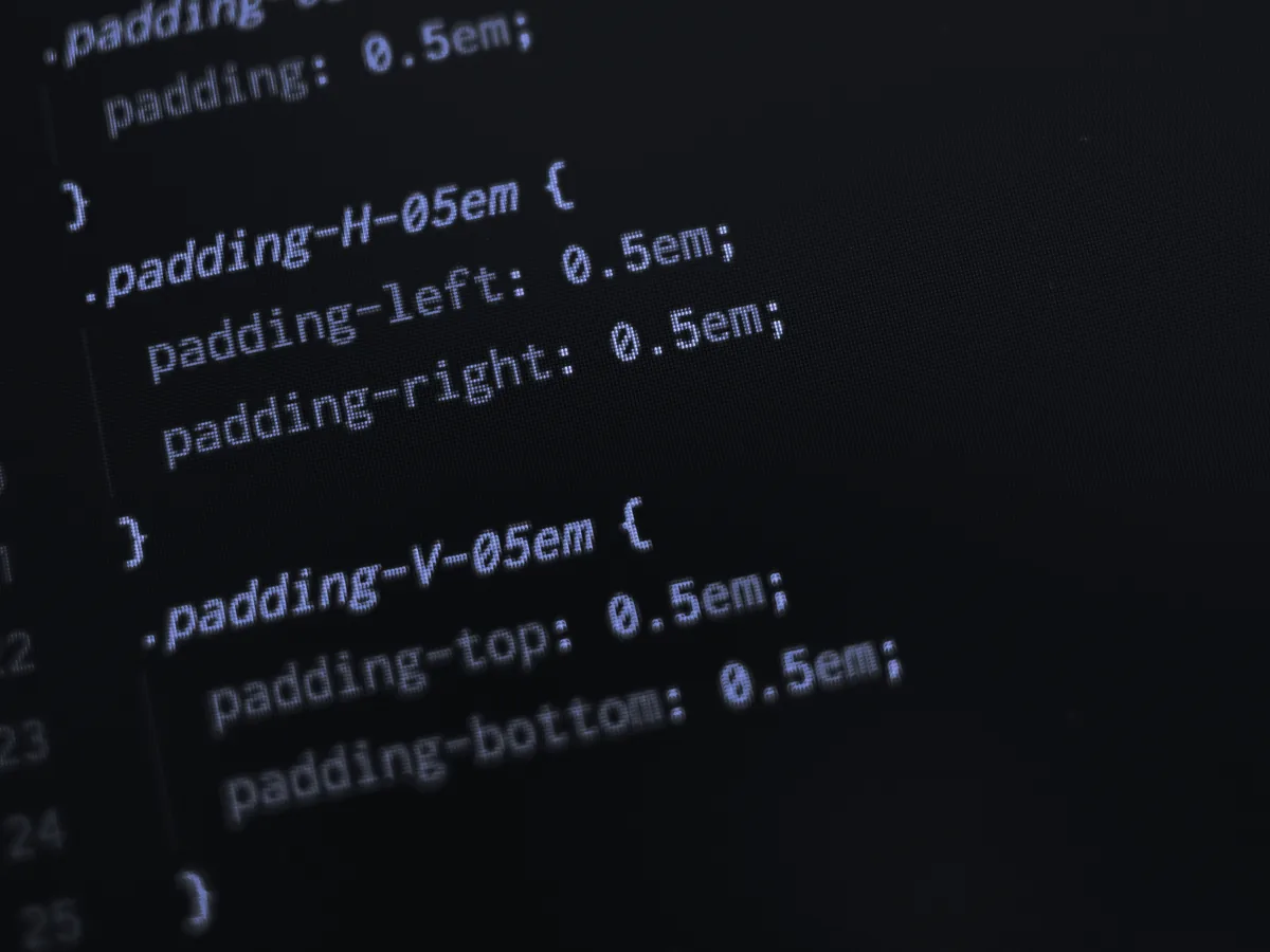Reglas CSS de márgenes interiores en la pantalla de un editor de código