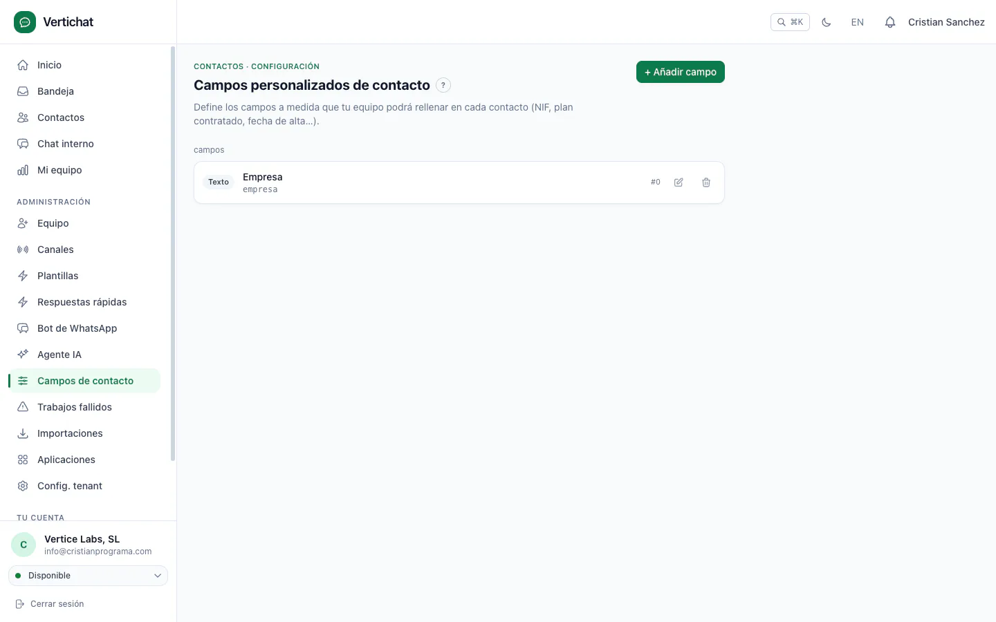 Lista de campos